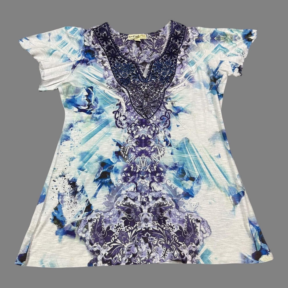 Y2K Energe by‎ One World Multicolor Patterned Boho Blouse Women's Large FLAW